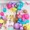 Rainbow Colorful Balloons Arch for Candy Sweet One Two Donut Grow Up Ice Cream Birthday Party Decorations Pastel Purple Pink Blue Yellow Brown Confetti Latex Balloons Garland with Long Balloons